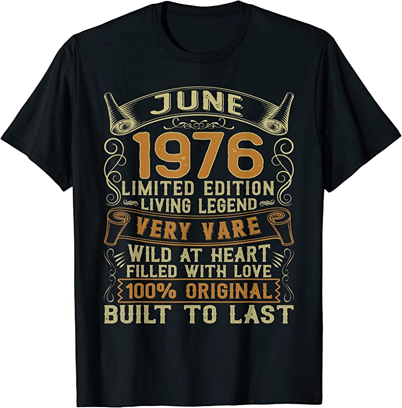 Vintage June 1976 45 Years Old 45th Birthday Decorations T-Shirt