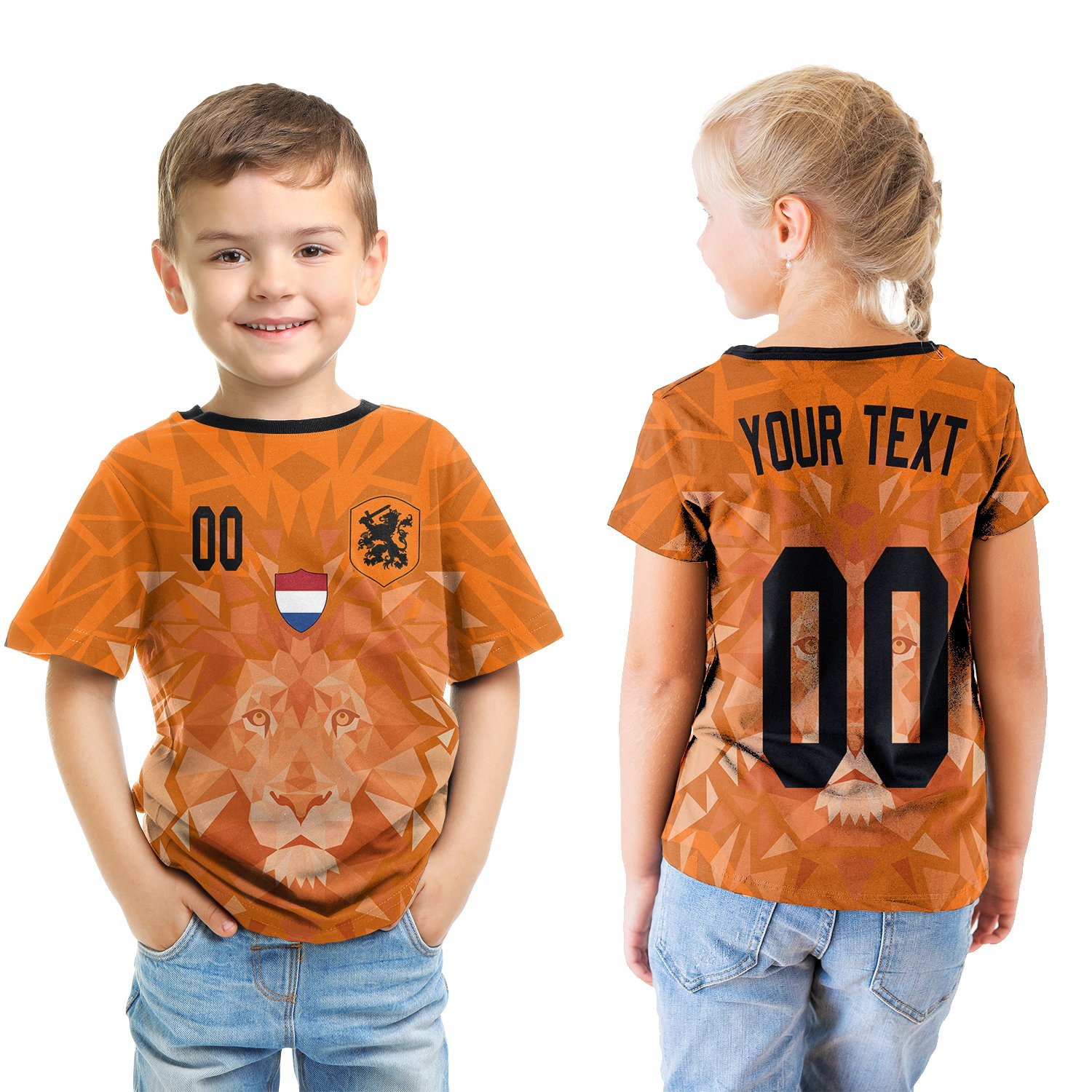 (Custom) Netherlands Lion T-shirt Kid Euro Soccer A27