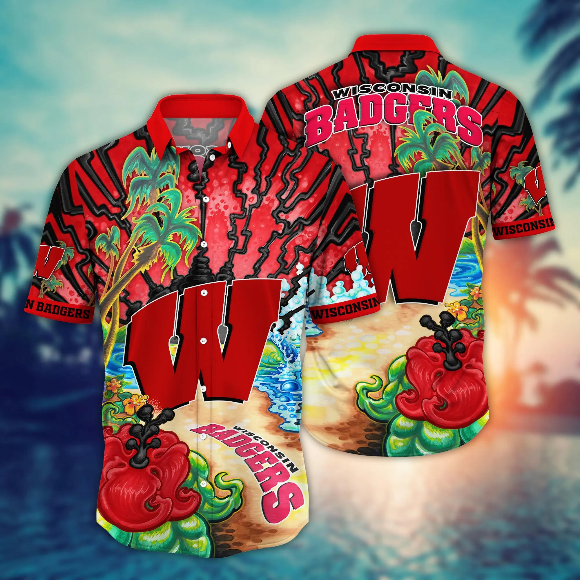 Wisconsin Badgers NCCA Hawaiian Shirt Sunningtime Aloha Shirt