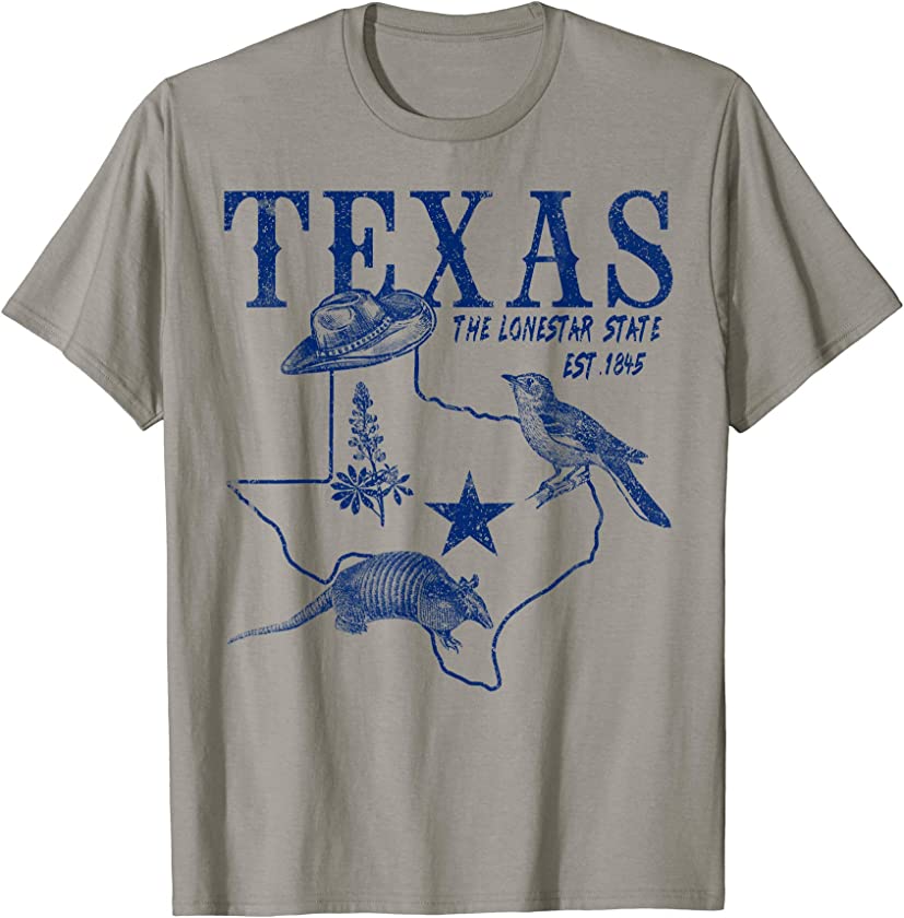 Vintage Texas Mockingbird Lone Star Bluebonnet Armadillo Hat T-Shirt