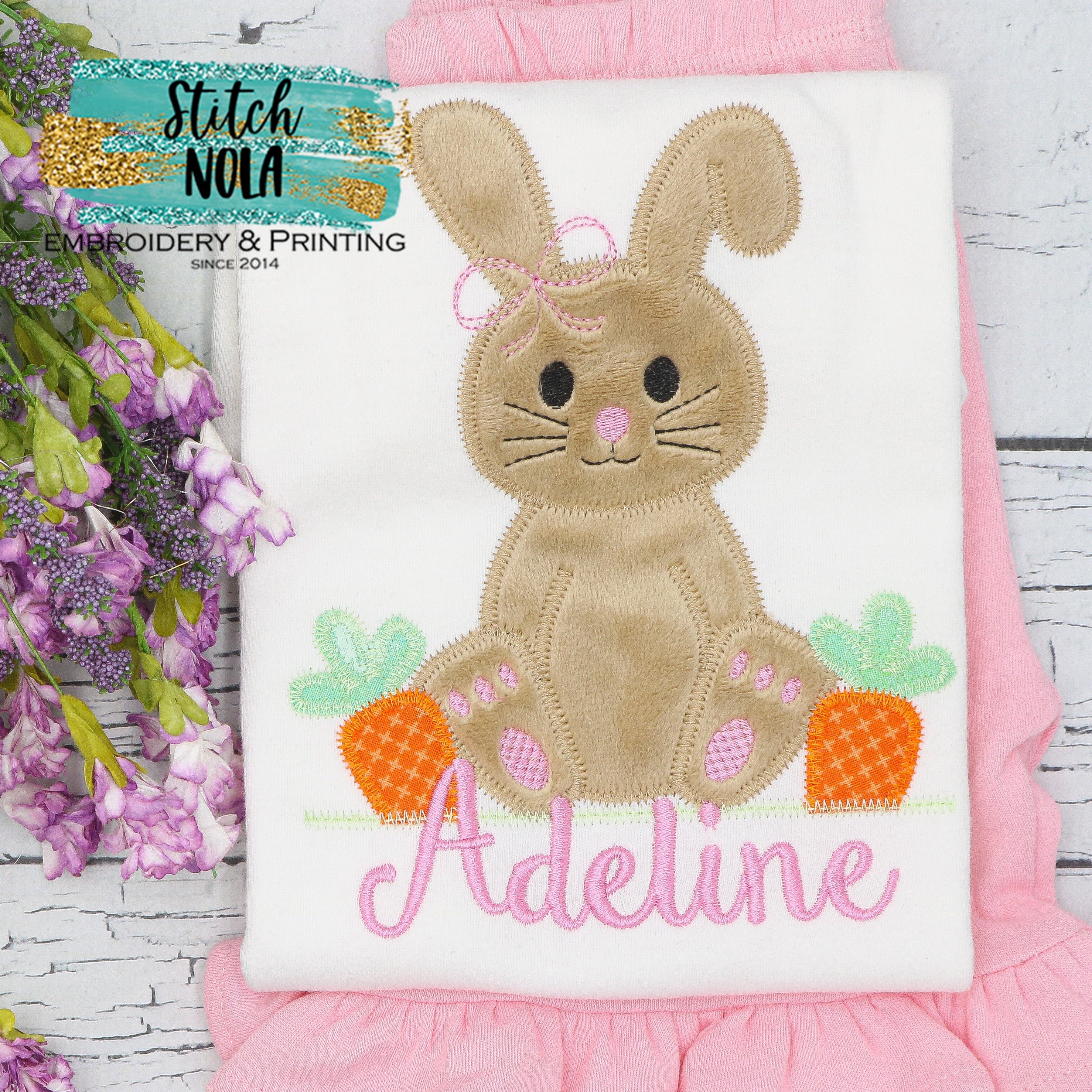 Personalized Easter Bunny With Carrots Appliqué Shirt