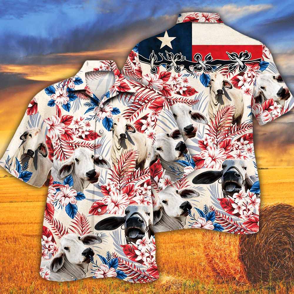 Brahman Cattle Lovers Texas Flag Hawaii Cow Hawaii Shirt For Men Women Ha21702