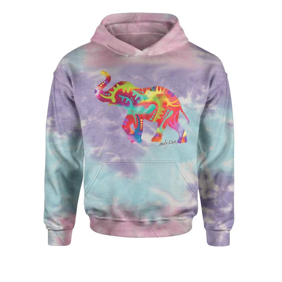 Neon Good Luck Elephant Tie-Dye Youth-Sized Hoodie