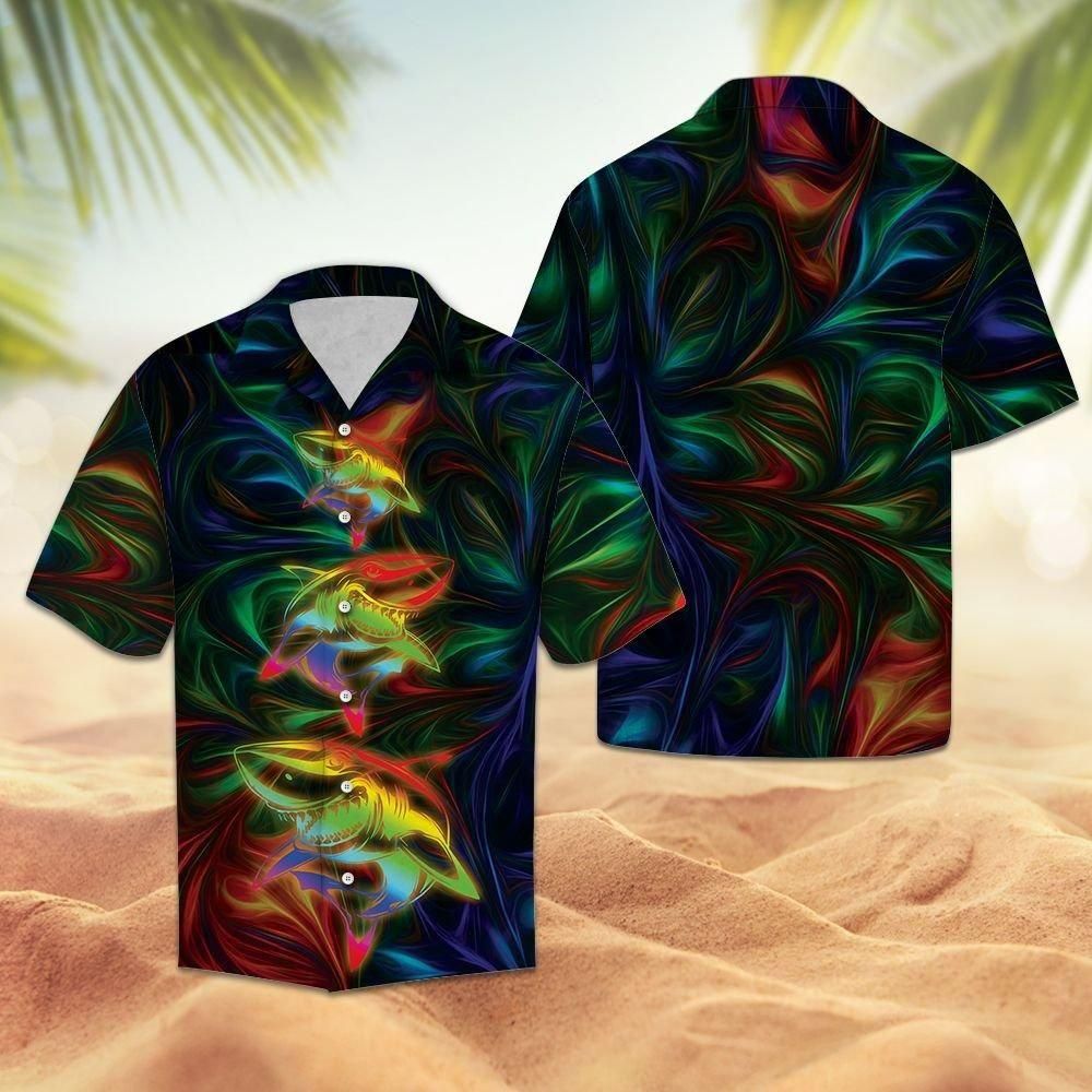 Strong Shark Aloha Hawaiian Shirt Colorful Short Sleeve Summer Beach Casual Shirt For Men And Women