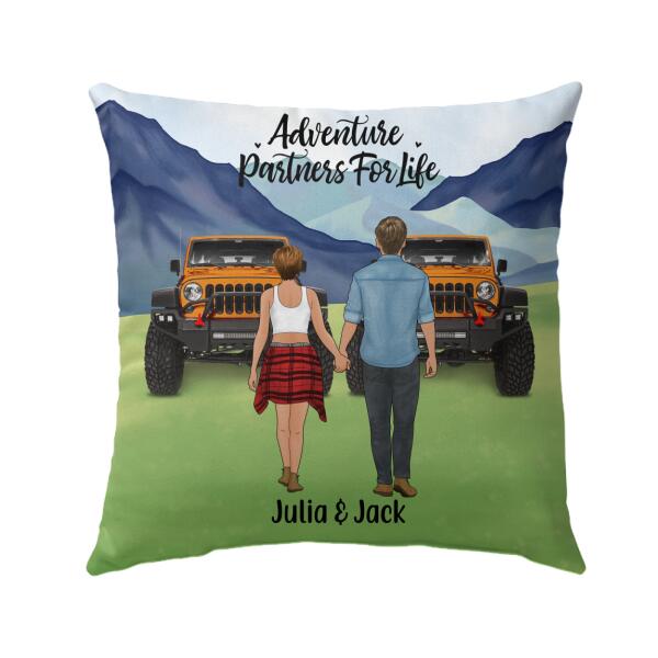Personalized Pillow, Couple Holding Hands, Adventure Partners, Gift For Friends, Car Lovers