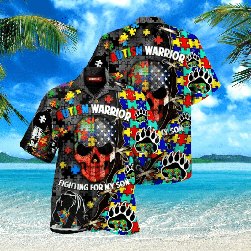 For My Son Warrior Fighting Autism Awareness Hawaii Shirt Unisex Adult Ha3121