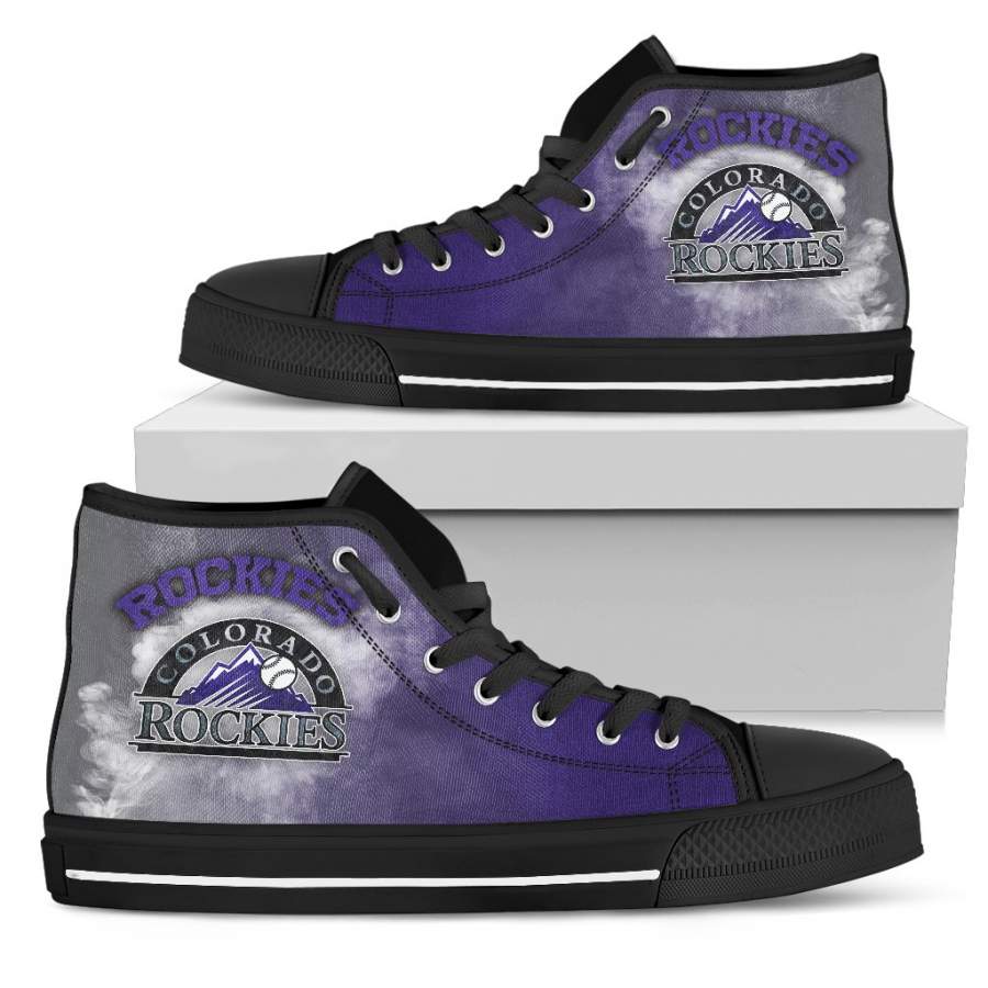 White Smoke Vintage Colorado Rockies High Top Shoes