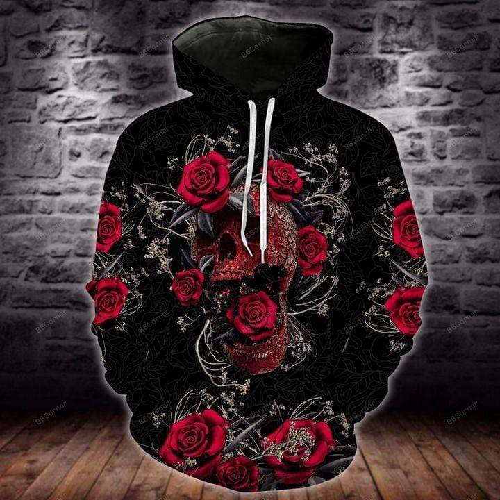 Rose Skull Flower Hoodie 3D #V