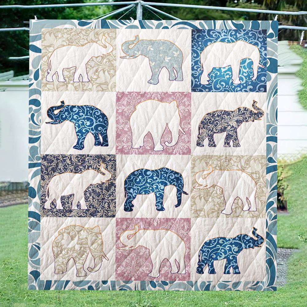 Shapes Of Elephant  Quilt Blanket