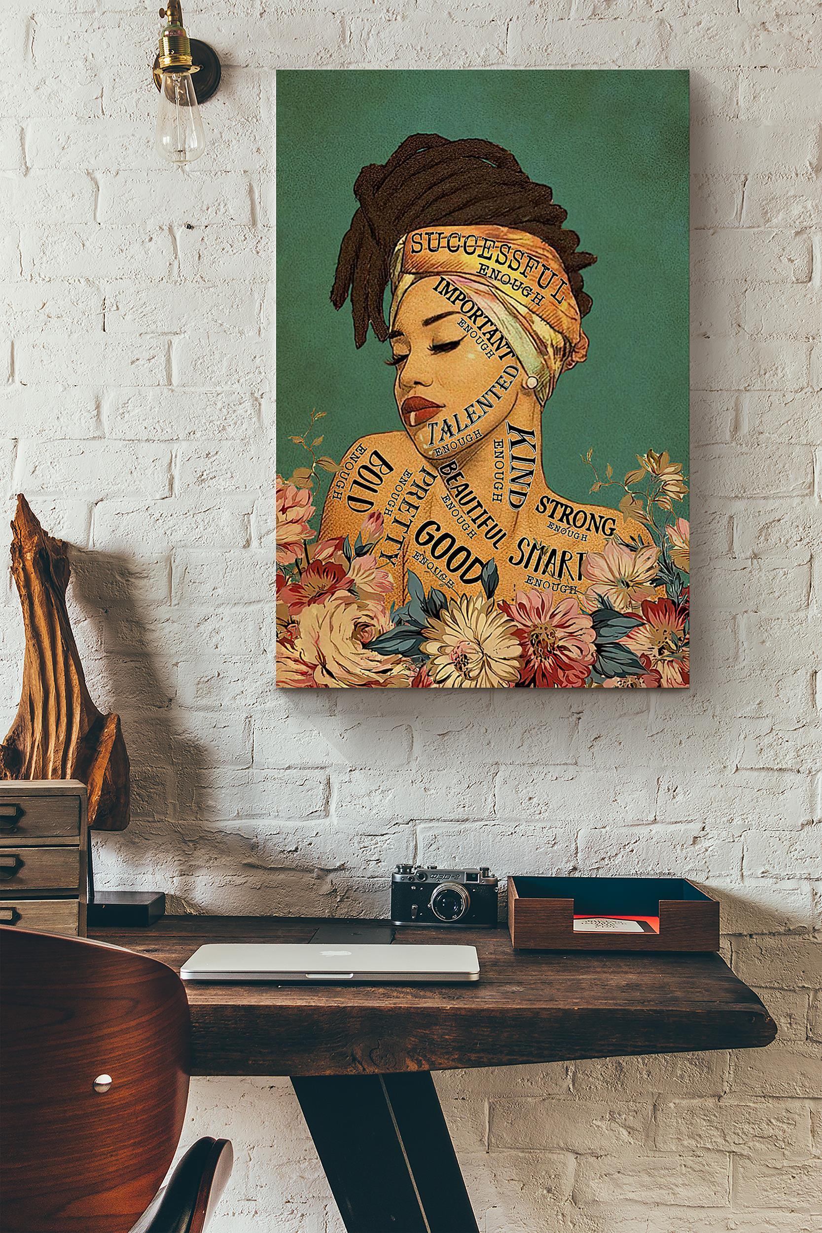 Afro Girl Successful Important Beautiful Talented Enough Flowers Poster Wrapped Canvas