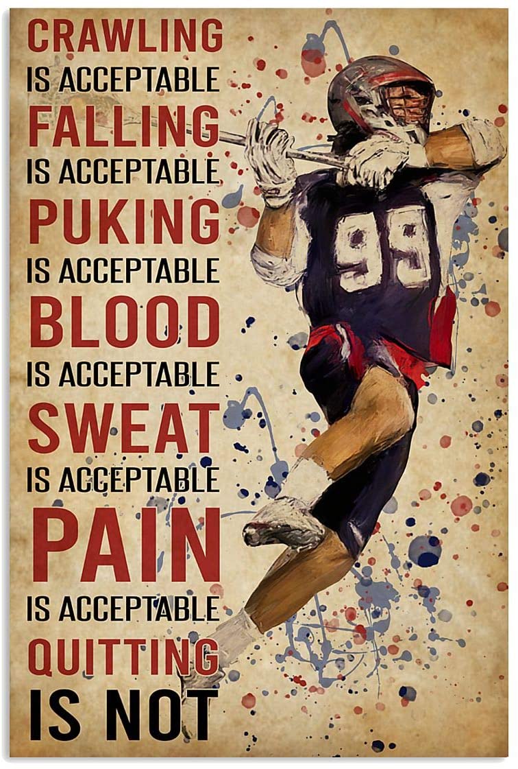 Vintage Lacrosse – Pain Blood Puking Is Acceptable Quitting Is Not Poster Art Print      Home Decor Gift For Men Women Family Friend On Birthday Xmas