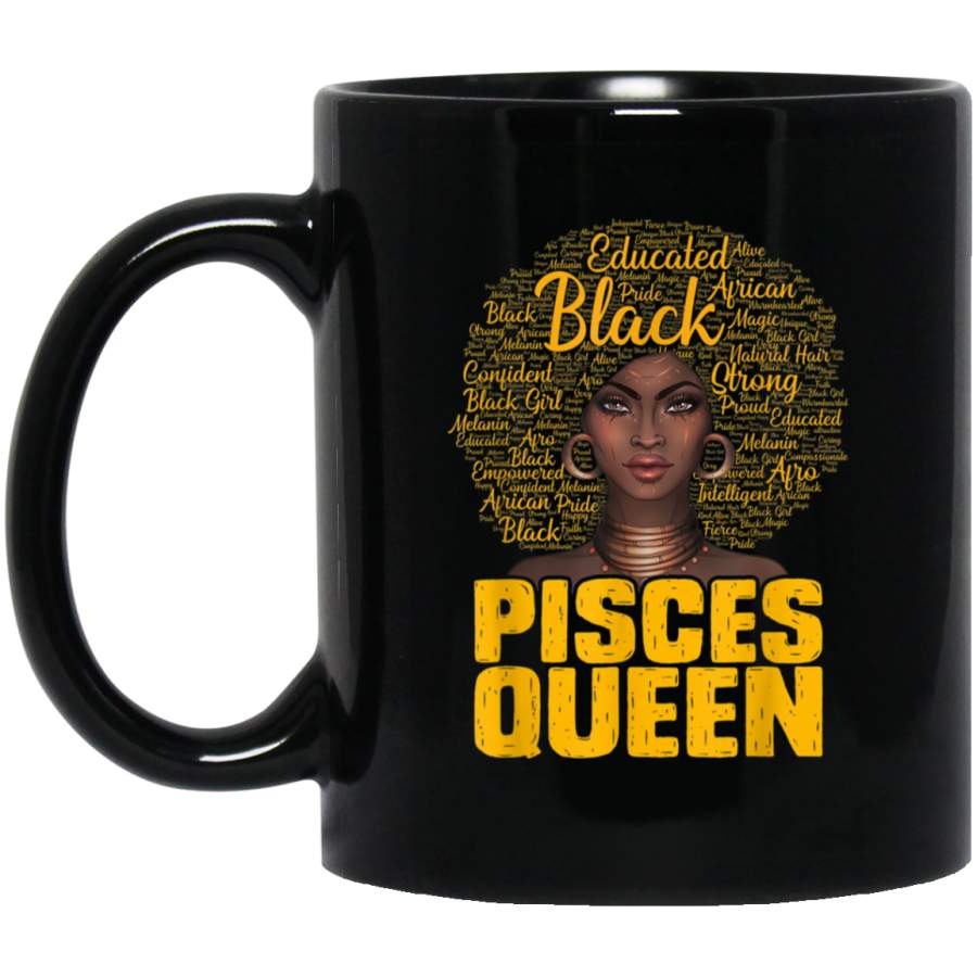 Pisces Queen Black Woman Afro Natural Hair African American Black Mugs