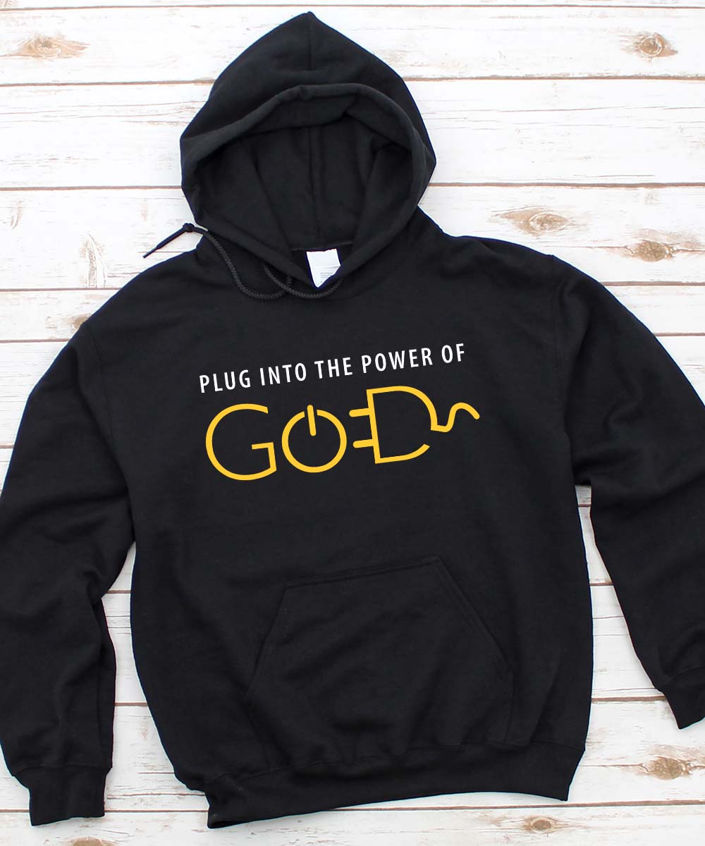 Plug Into The Power Of God Hoodie (Shiny Gold Foil)