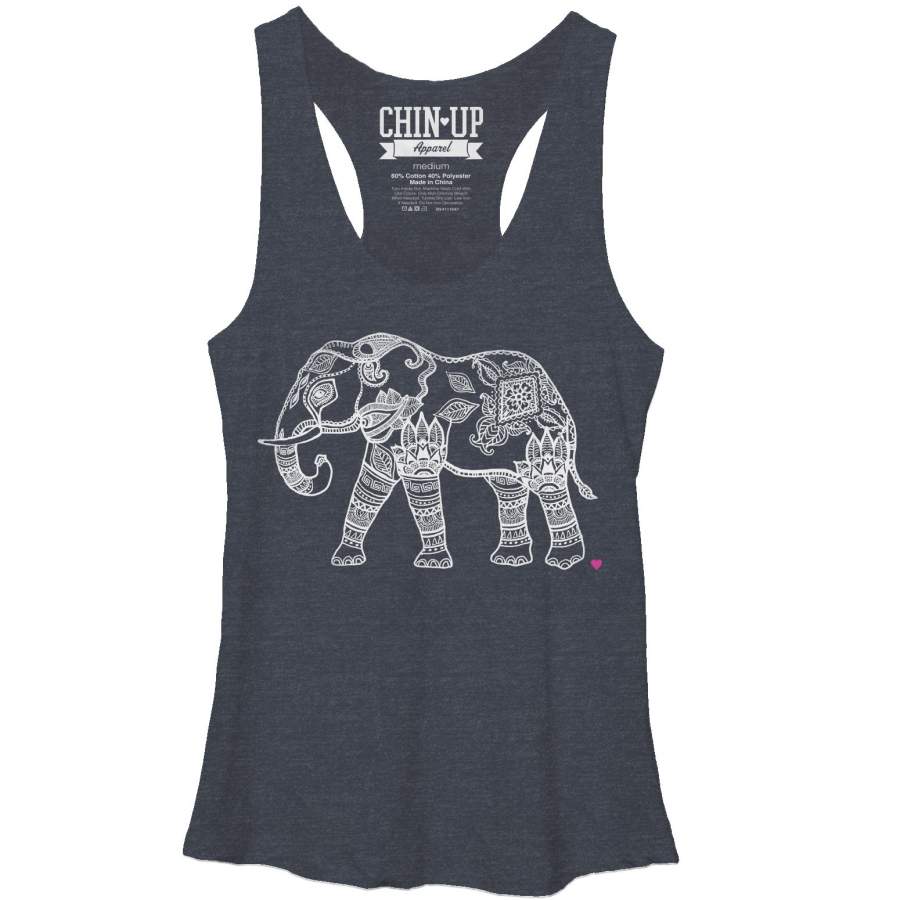 CHIN UP Women’s Zen Elephant  Racerback Tank Navy Blue Heather