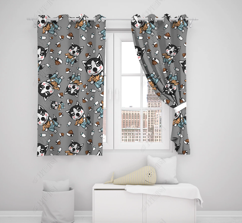 3D Hand Drawn Animal Dog Curtains And Drapes Lqh 243