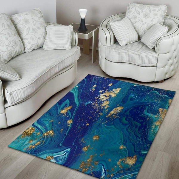 Gold Sapphire Marble Area Rug