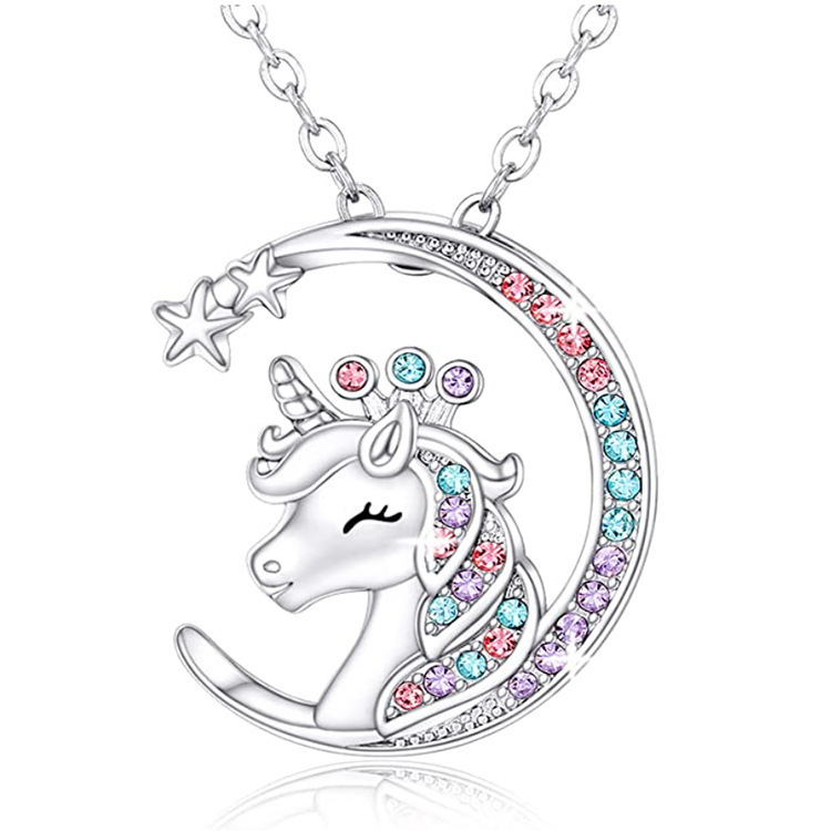 Women Fashion Crystal Birthstone Unicorn Necklace for Girl Unicorn Jewelry for Teens Girls Daughter Birthday Party Gift Collares alx