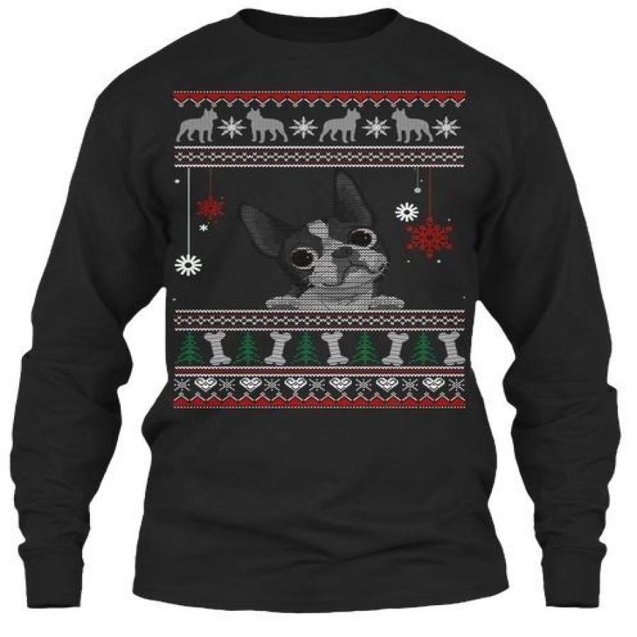 Boston Terrier Ugly Sweater.. Long Sleeve Tee T-Shirt