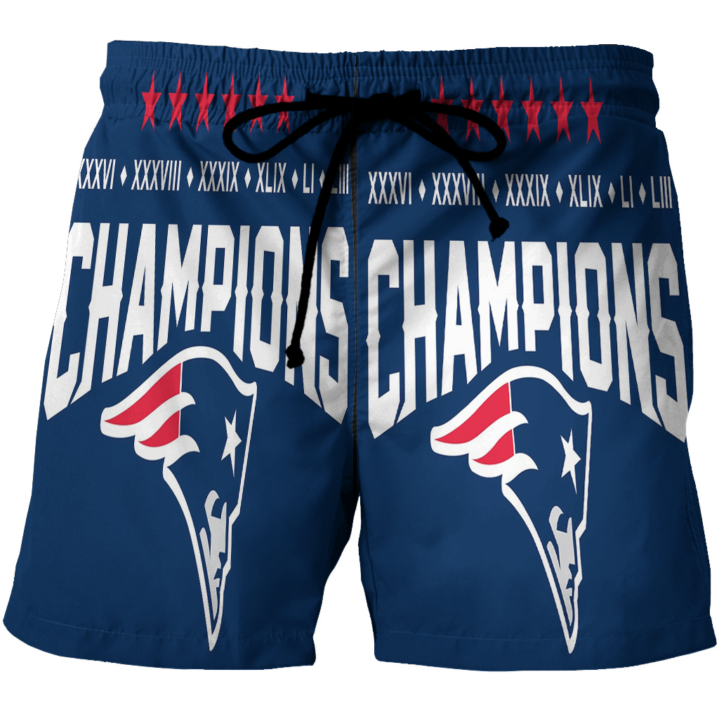 New England Patriots Stars Champions 3D All Over Print Summer Beach Hawaiian Short