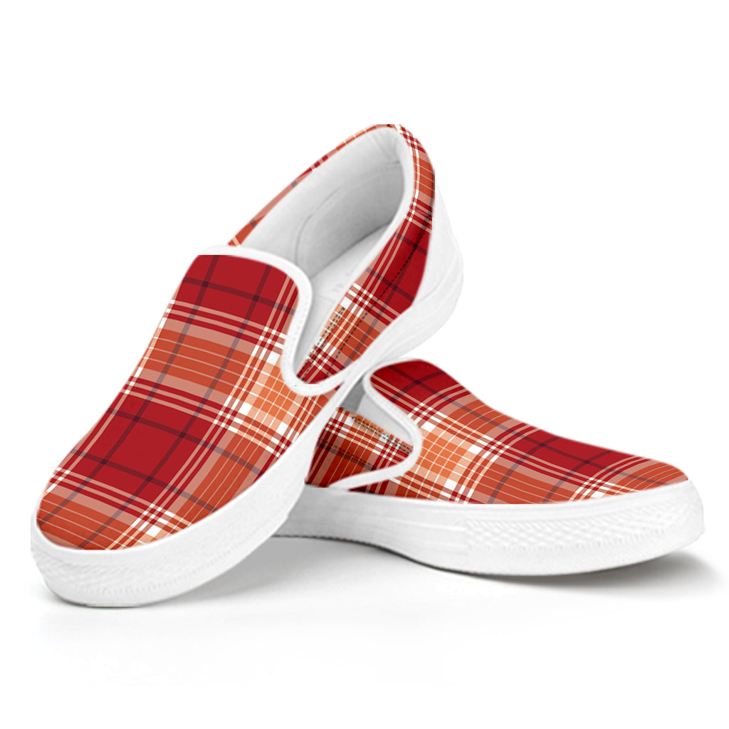 Western Tartan Pattern Print White Slip On Shoes