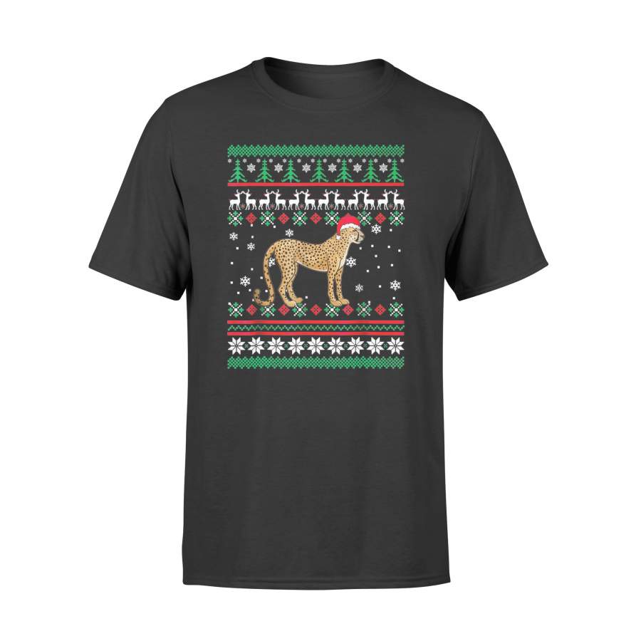 Cheetah with Santa Hat Ugly Christmas Pajamas T-Shirt – Standard T-shirt