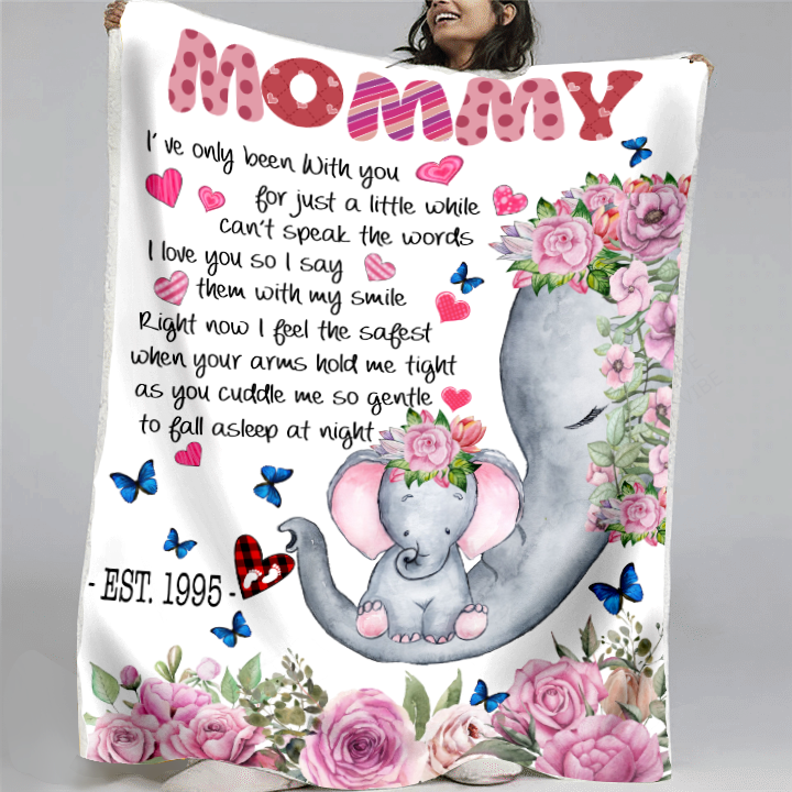 Apayprint – Mommy Est – Elephant 3D Personalized All Over Printed Blanket