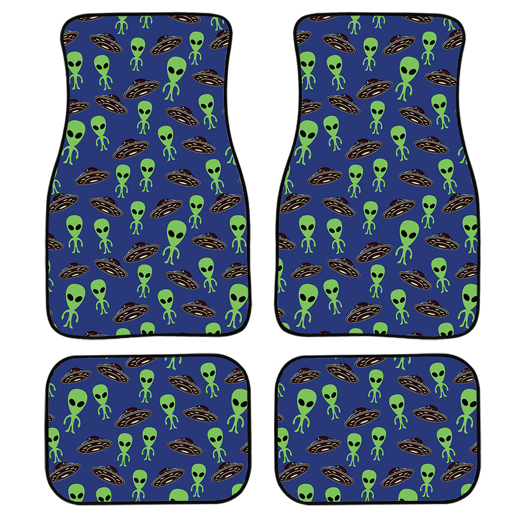 Cute Green Alien Ufo Print Front And Back Car Floor Mats, Front Car Mat