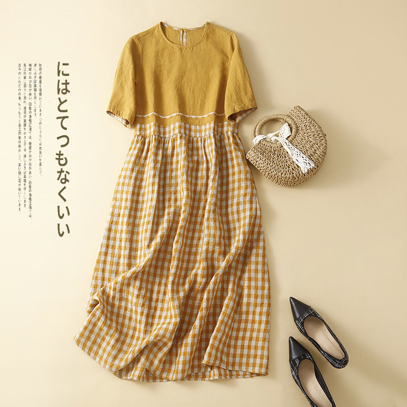 2022 New Arrival Japanese Style Patchwork Plaid Cotton Loose Cozy Mori Girl’s Chic Summer Dress Fashion Women Casual Midi Dress alx