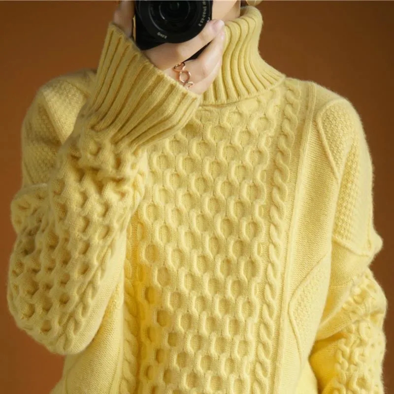 Sweater Thick Turtleneck Solid Blouse Knitted Bottoming Shirt Women’s Loose Tops Pullover Autumn Winter alx