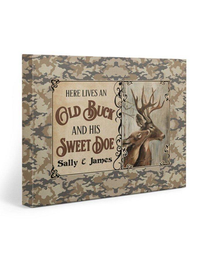 [Personalized Name] Deer Old Buck Sweet Doe – Best Gift Idea For Father’S Day, Gift For Home Decor, Gift For Family – Horizontal Canvas Matte Canvas Wall Art