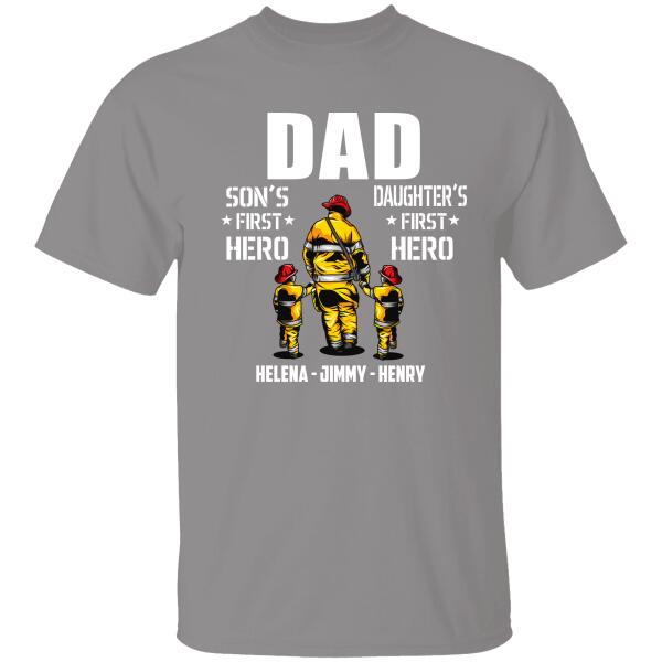 Dad Son’S First Hero Personalized T-Shirt For Dad Papa Grandpa Firefighter