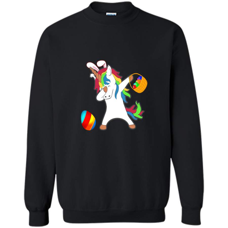 Easter Bunny Dabbing Unicorn Tshirt Easter Egg Basket Tee Printed Crewneck Pullover Sweatshirt 8 oz