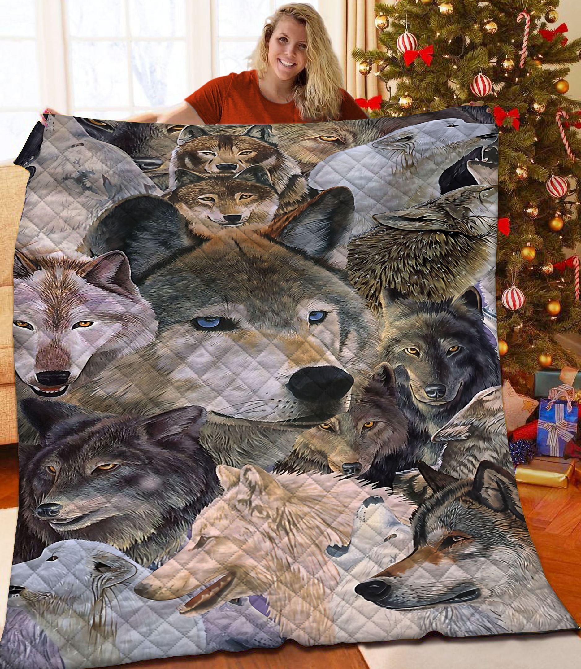 Various Wolfs Brave Animal Quilt Blanket