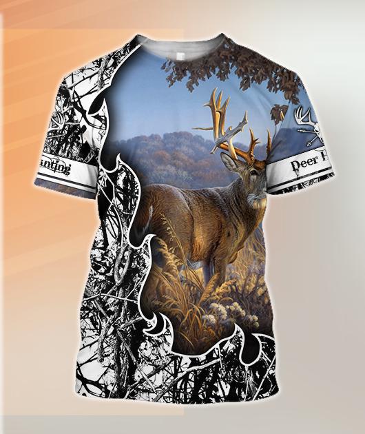 ViticStore™ Deers Hunting Blue Sky 3D Black & White Shade All Over Printed XL T-shirt For Men