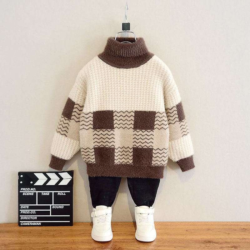 2021 Autumn Baby Boys Sweaters Coat Kids Knitting Pullovers Tops teenage Boys plaid Long Sleeve warm winter Sweaters3-12 year alx