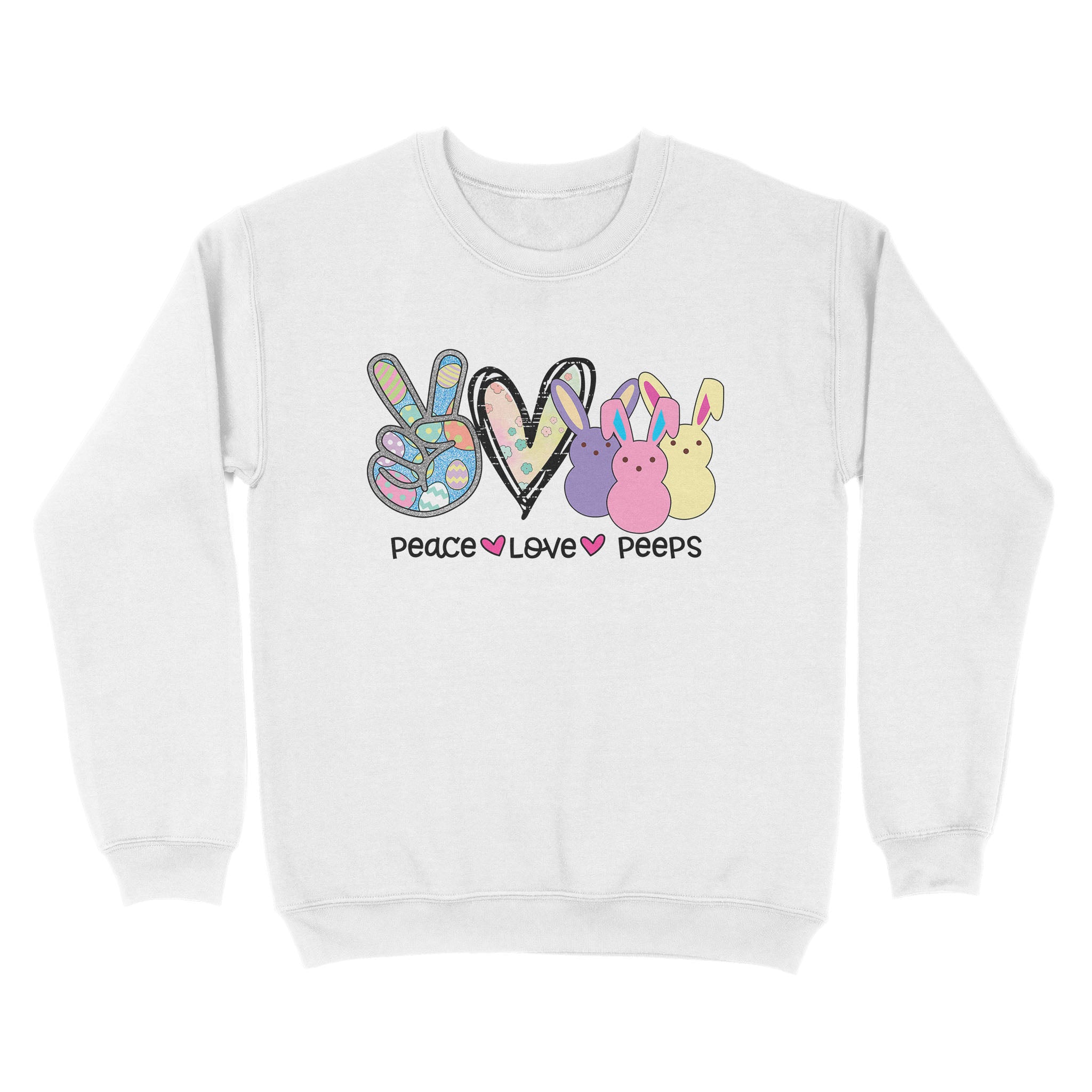 Dng Fashion ‘S Cute Peace Love Peeps Funny Easter Shirt Bunny Gift Tee – Standard Crew Neck Sweatshirt