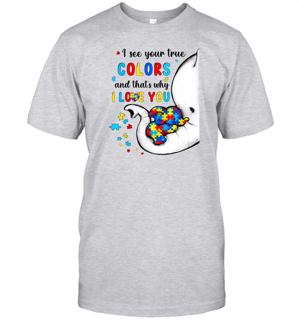 Autism Awareness Elephant I See Your True Colors Puzzle Piece Shirt