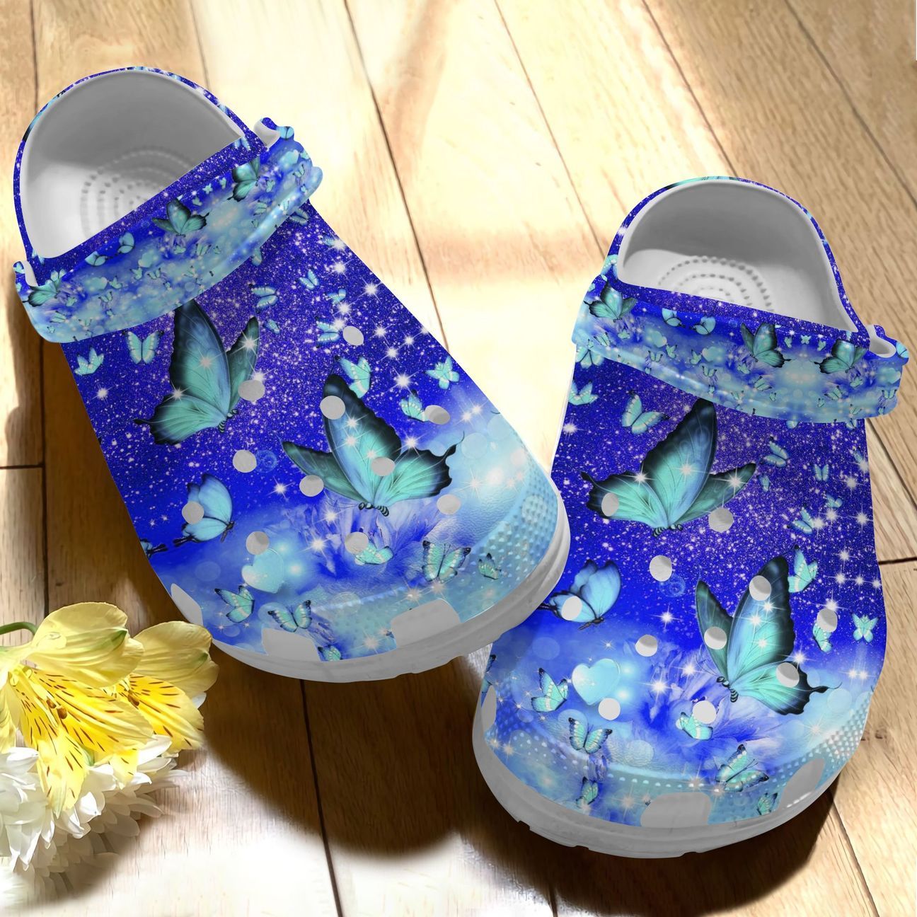 Butterfly Personalized Clog, Custom Name, Text Glitter Butterflies, Fashion Style For Women, Men, Kid, Print 3D