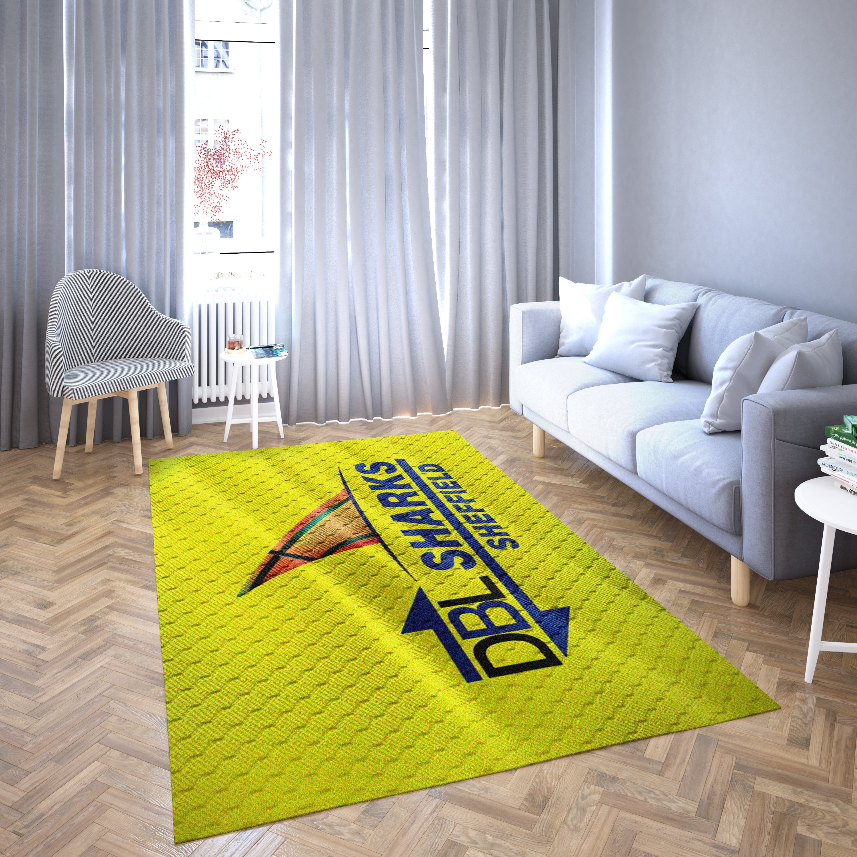 Sharks Sheffield Basketball Club Yellow Logo Carpet Linving Room-Area Rugs