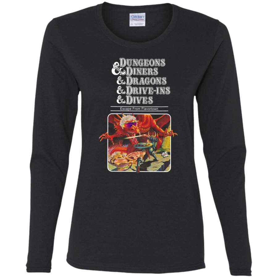 AGR Dungeons & Diners & Dragons & Drive-Ins & Dives Slightly Larger Image Ladies’ Cotton LS T-Shirt