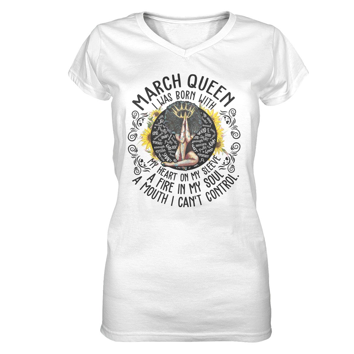 March Black Queen My Heart On My Sleeve Ez07 2909 Women V-Neck T-Shirt