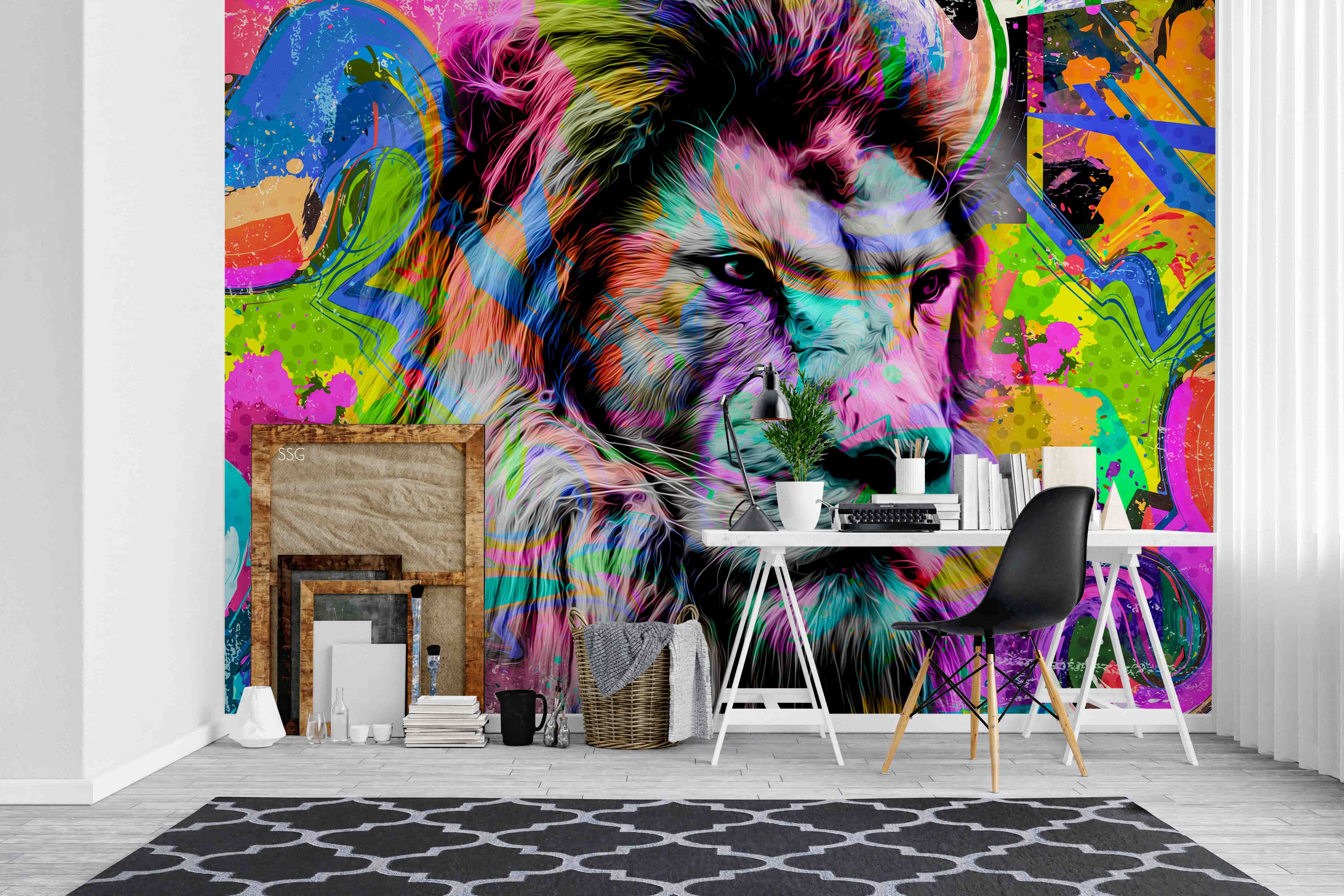 3D Dazzle Lion Graffiti Wall Mural Wallpaper Sww 11