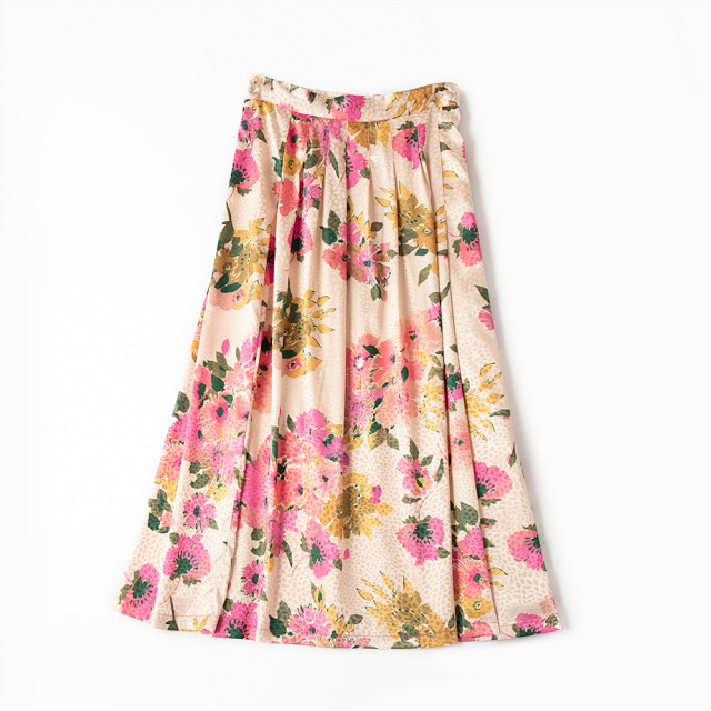 Women’s Midi Skirt Split Floral Printed High Waist Pleated 2021 Spring Summer New Ladies Jupe alx