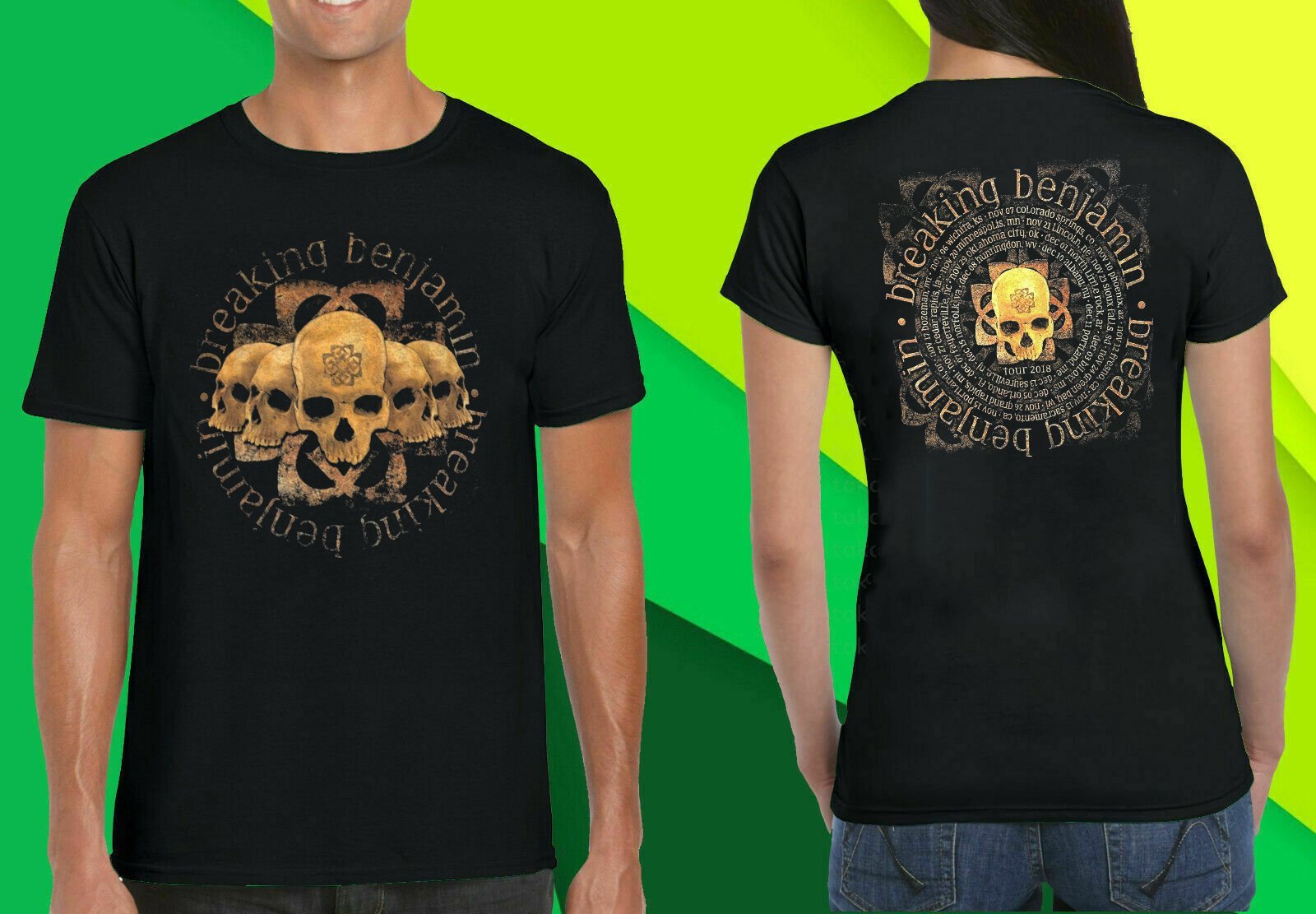 Breaking Benjamin T-Shirt Double Sided Print Skull Logo Rock Tee