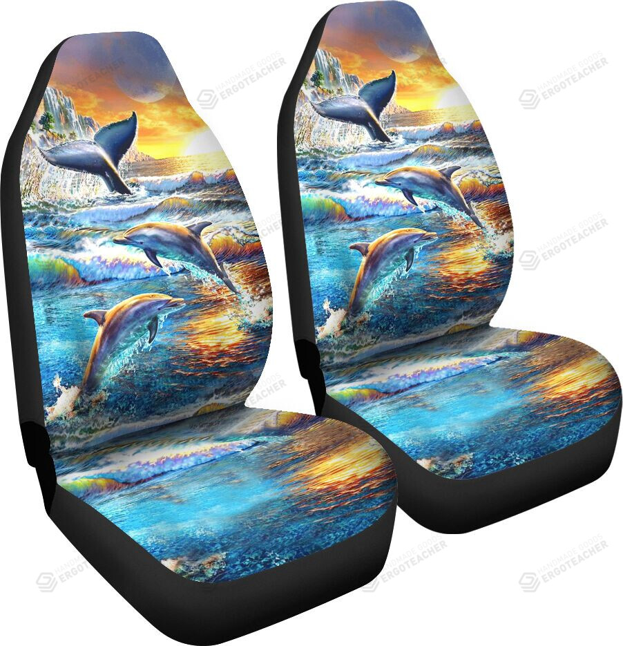 Dolphin In The Sunset Car Seat Covers