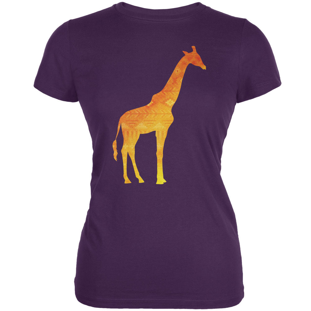 African Spirit Animal Giraffe Purple Juniors Soft T-Shirt