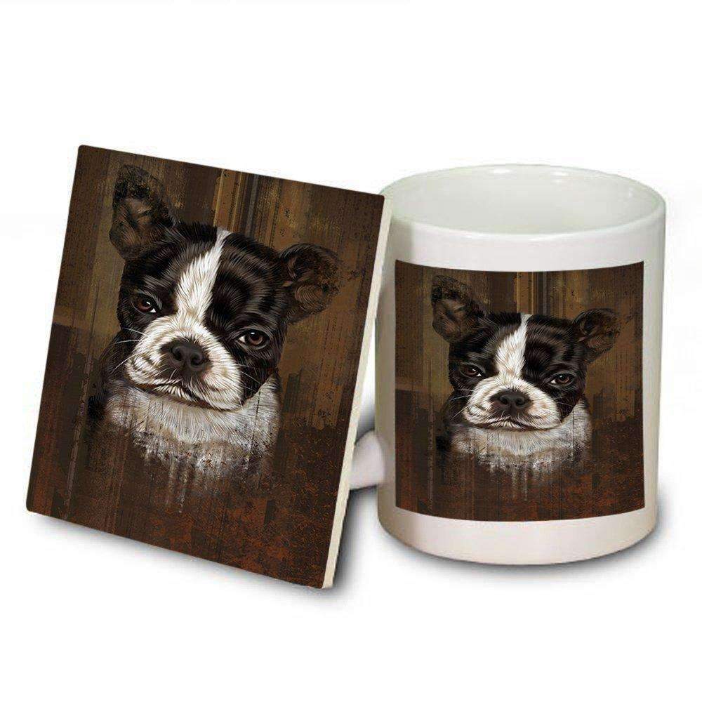 Rustic Boston Terrier Puppy Mug And Coaster Set Muc48202