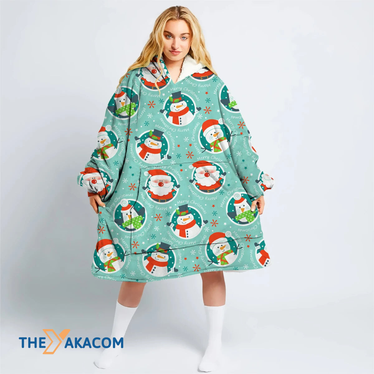 Penguin Santa Clause And Christmas Snowman Hoodie Blanket