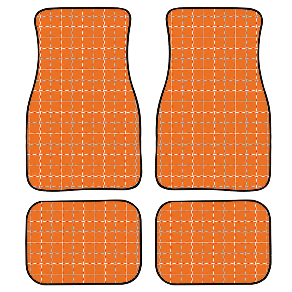 Orange Tattersall Pattern Print Front And Back Car Floor Mats, Front Car Mat