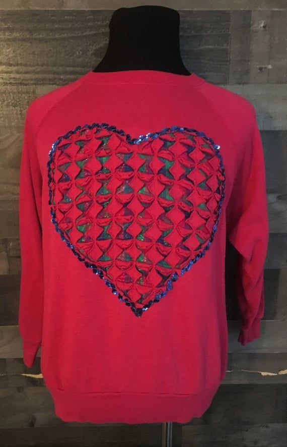 Vintage 1980S Heart Valentine S Day Pink 80S Crewneck Shirt Vintage Cupid Heart Sweater 2 Shirt